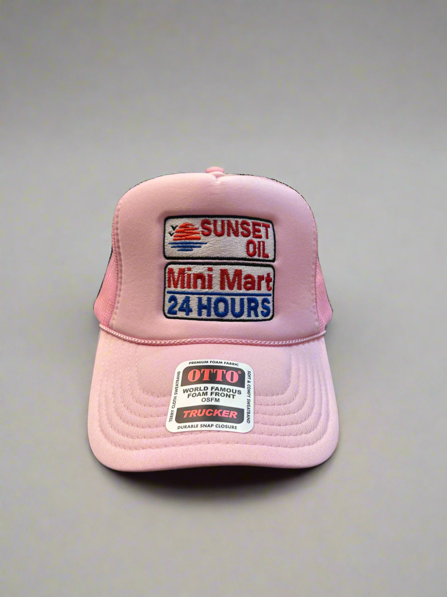 Sunset Oil Mini Mart Soft Pink Trucker Hat
