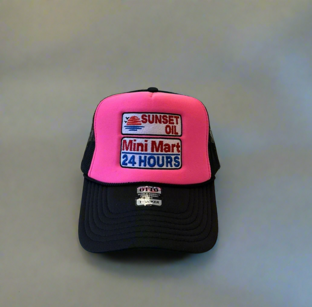 Sunset Oil Mini Mart Black/Neon Pink/Black Trucker Hat