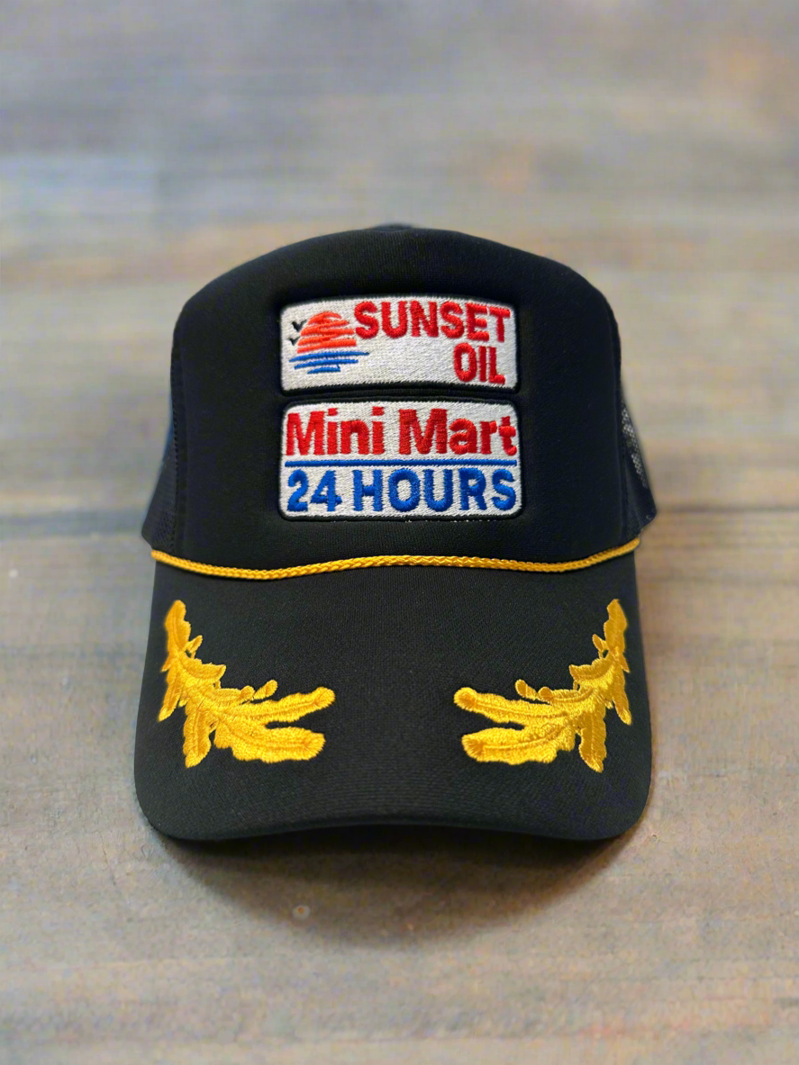 Sunset Oil Mini Mart Black/Gold Leaf Trucker Hat