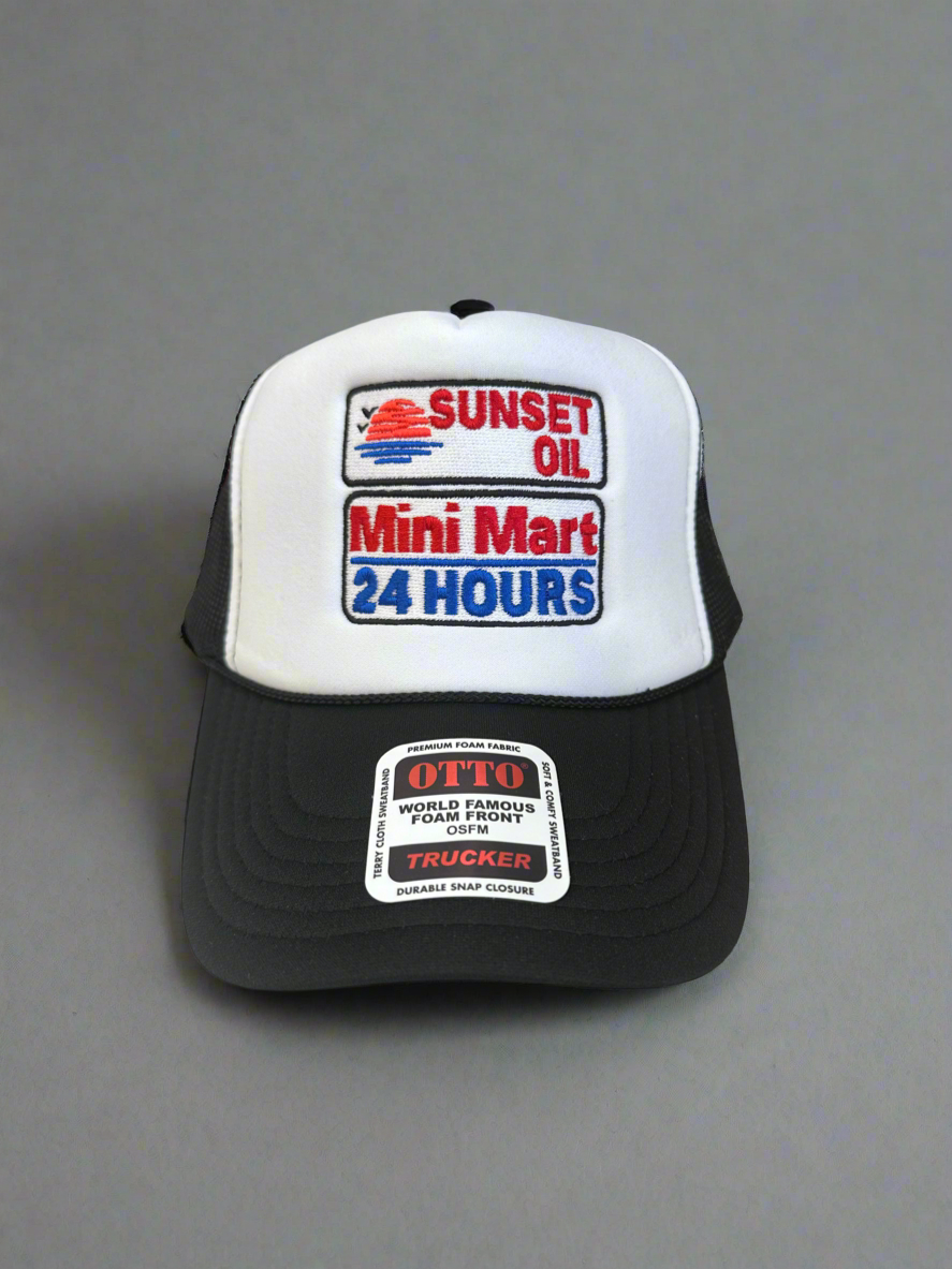 Sunset Oil Mini Mart Black/White/Black Trucker Hat