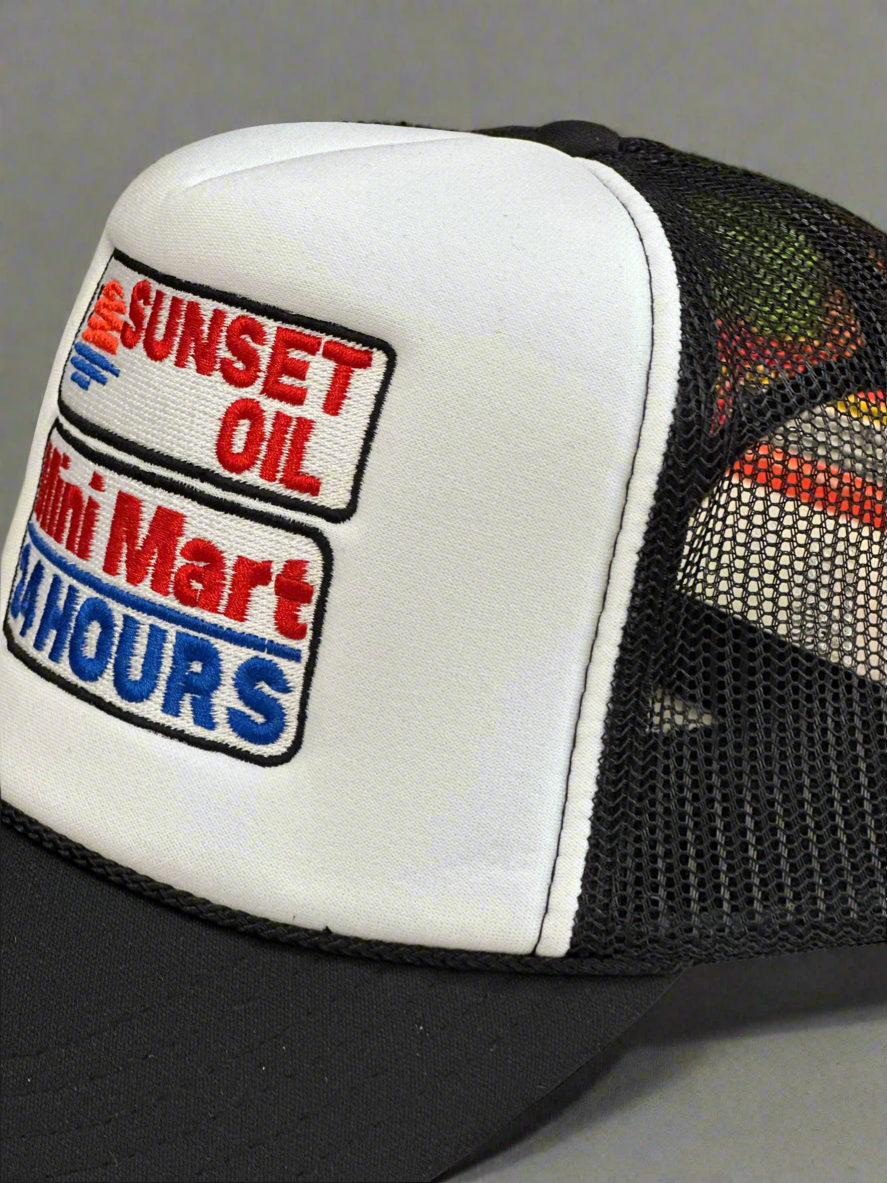 Sunset Oil Mini Mart Black/White/Black Trucker Hat
