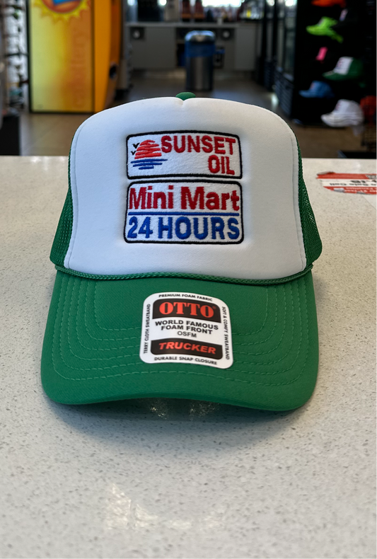 Sunset Oil Mini Mart Kelly/white/Kelly Trucker hat