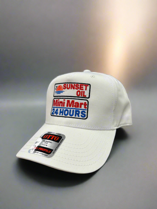 Sunset Oil Mini Mart White Baseball Cap