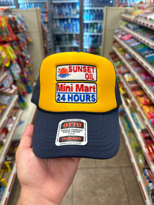 Sunset Oil Mini Mart Navy/Gold/Navy Trucker Hat