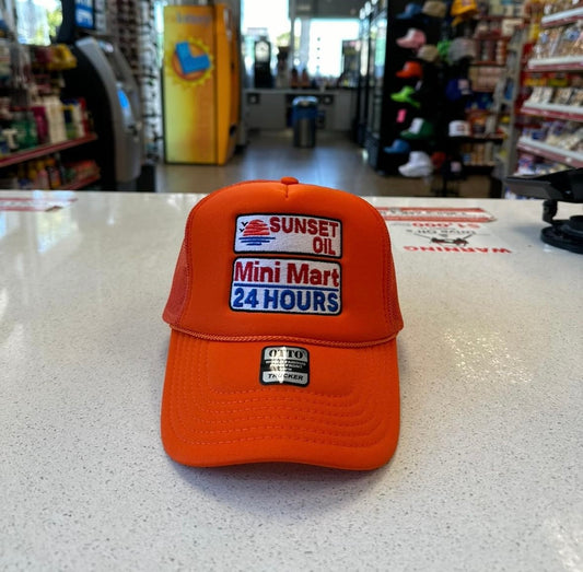 Sunset Oil Mini Mart Orange Trucker Hat