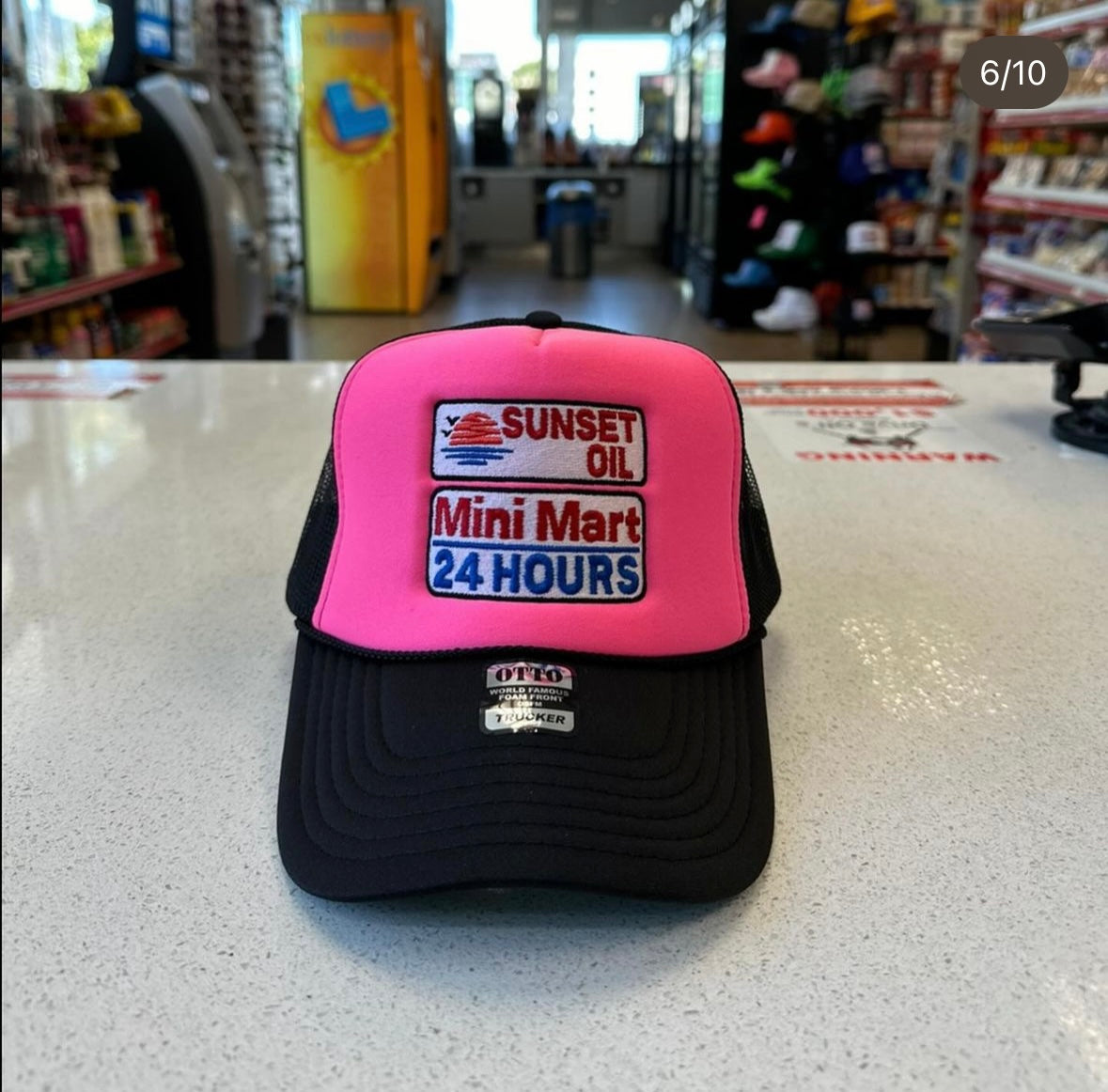 Sunset Oil Mini Mart Black/Neon Pink/Black Trucker Hat