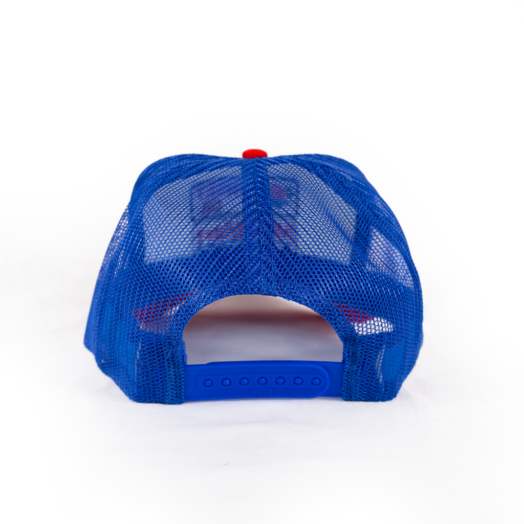 Sunset Oil Mini Mart Blue/White/Red Trucker Hat