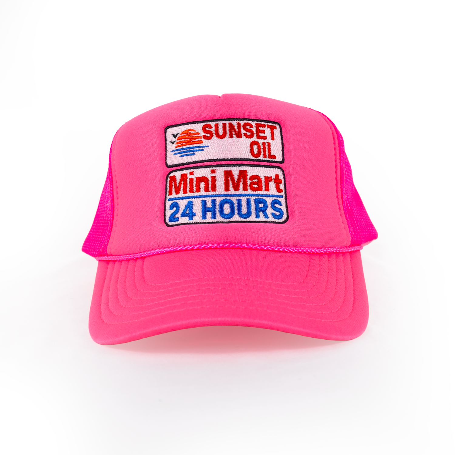 Sunset Oil Mini Mart Neon Pink Trucker Fit