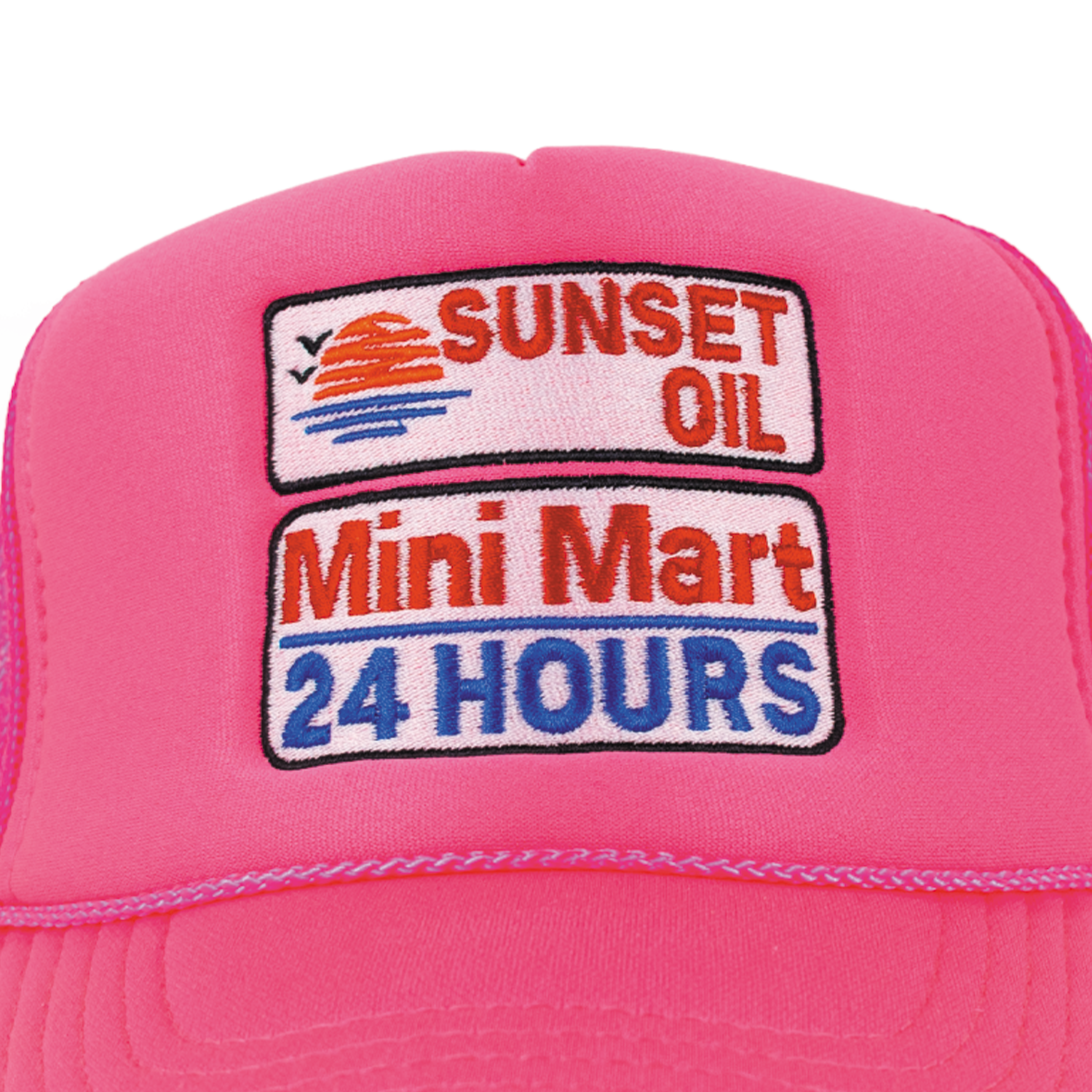 Sunset Oil Mini Mart Neon Pink Trucker Fit
