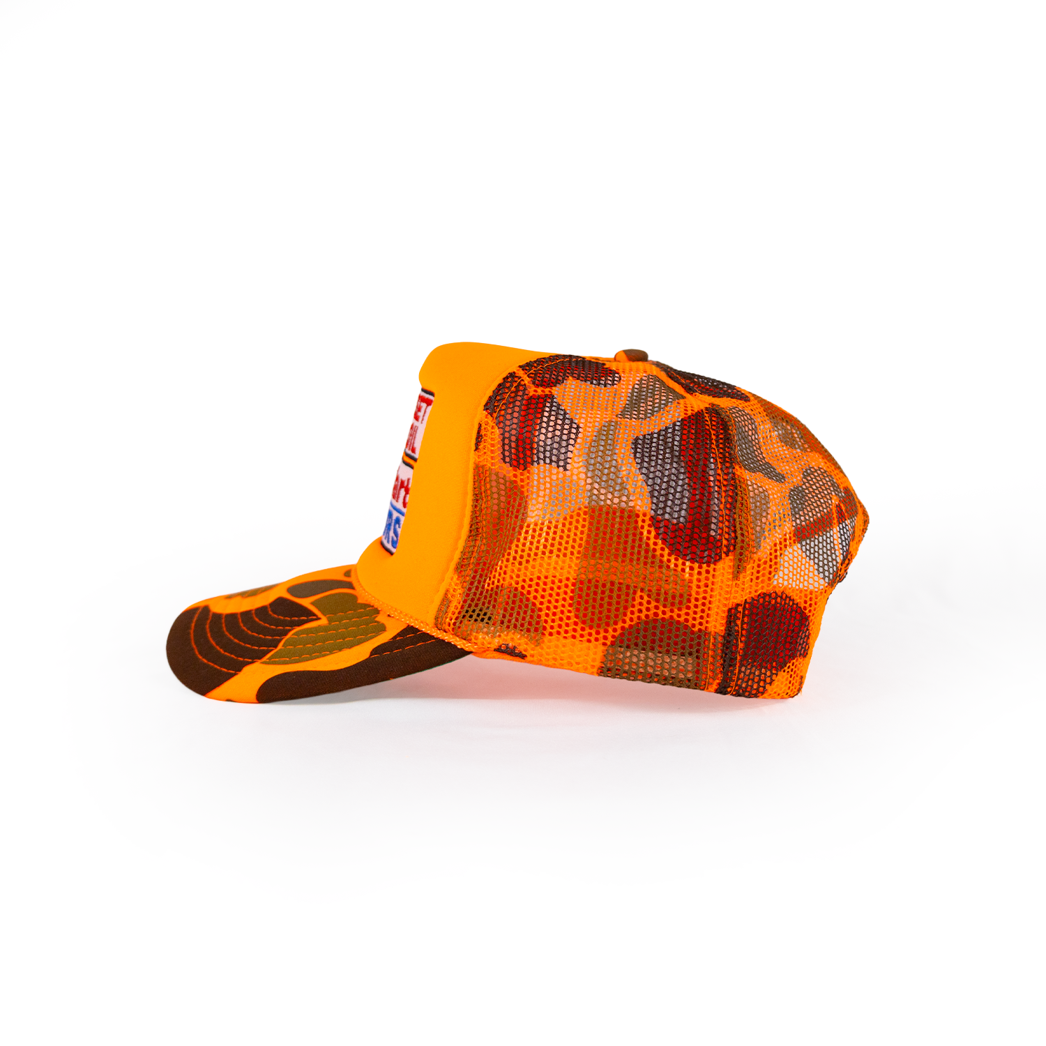 Sunset Oil Mini Mart Orange Camo Trucker Hat