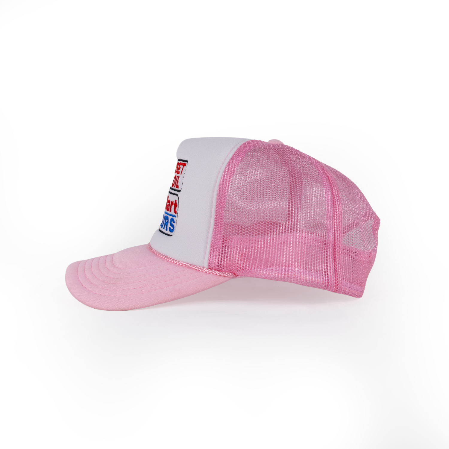 Sunset Oil Mini Mart Pink and White Trucker Fit