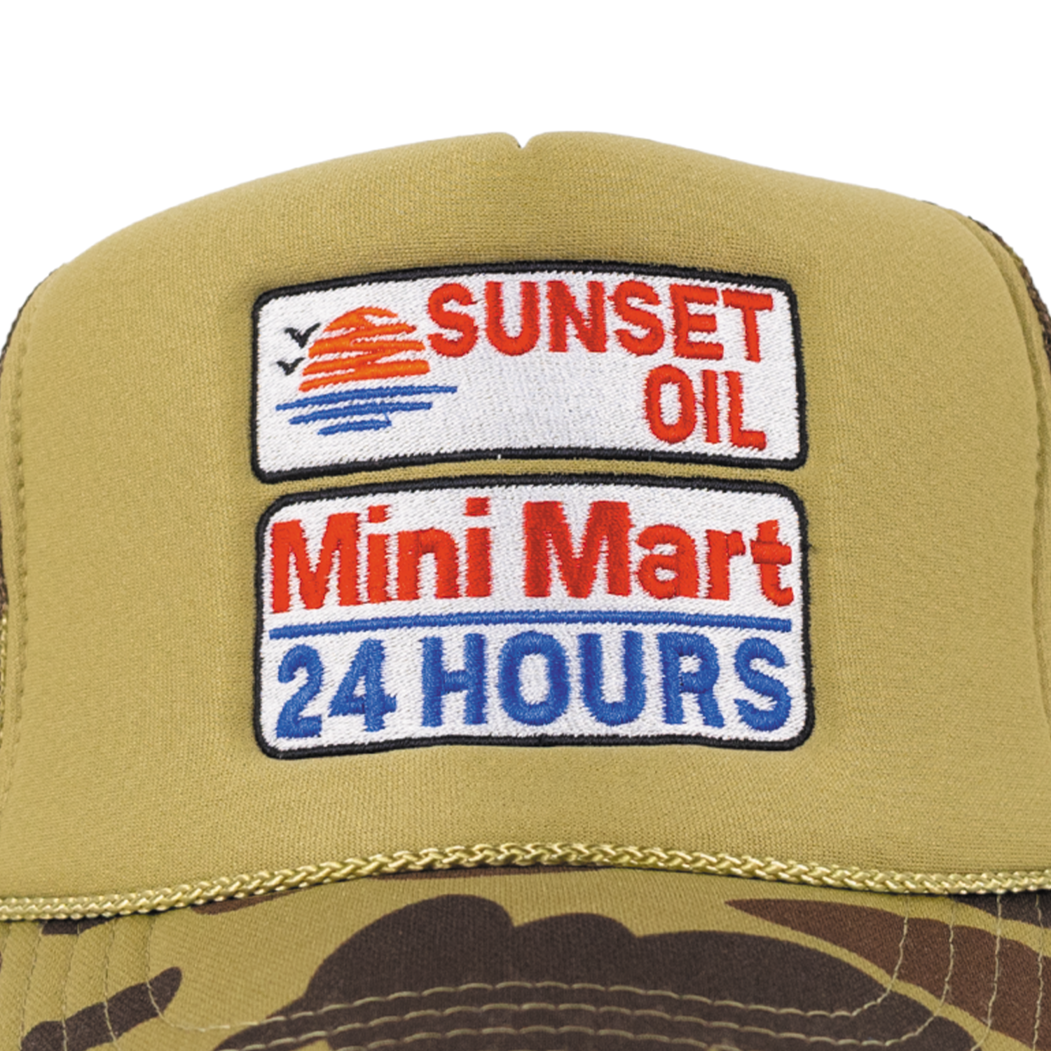 Sunset Oil Mini Mart Camouflage Trucker Hat