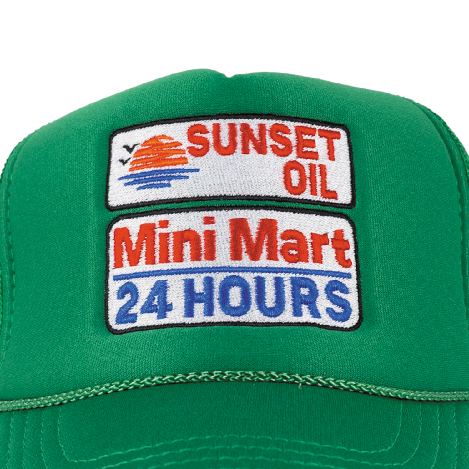 Sunset Oil Mini Mart Kelly Green Trucker Fit