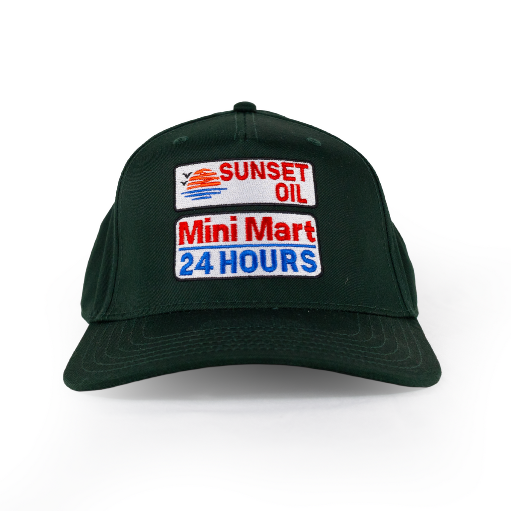 Sunset Oil Mini Mart Dark Green Baseball Fit