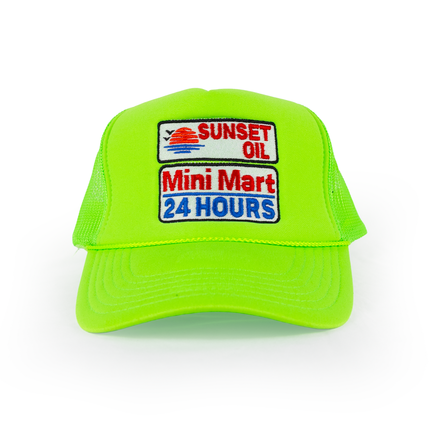 Sunset Oil Mini Mart Neon Green Trucker Fit ™