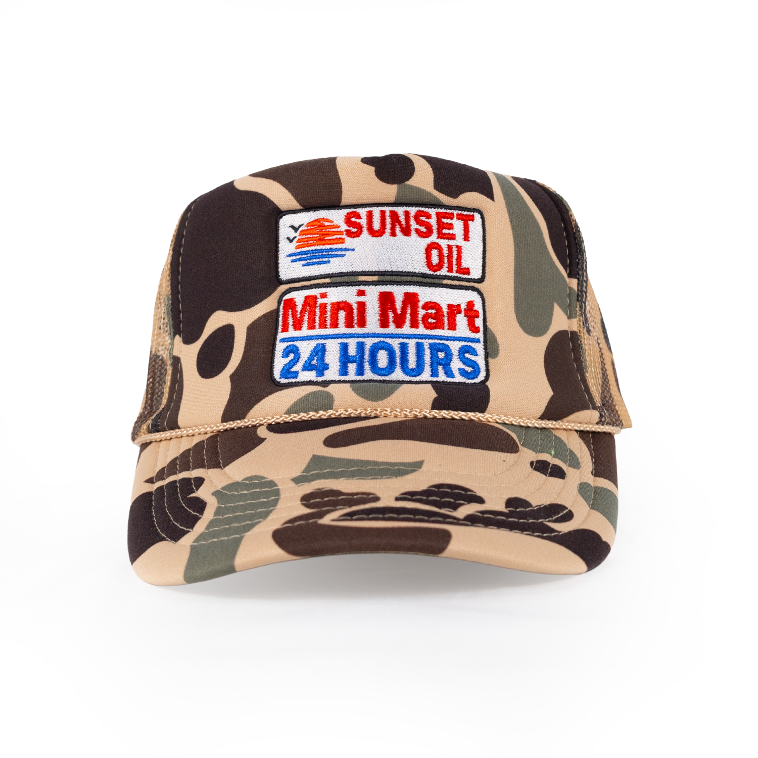 Sunset Oil Mini Mart Camo Trucker Fit