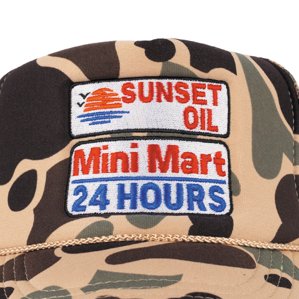 Sunset Oil Mini Mart Camo Trucker Fit