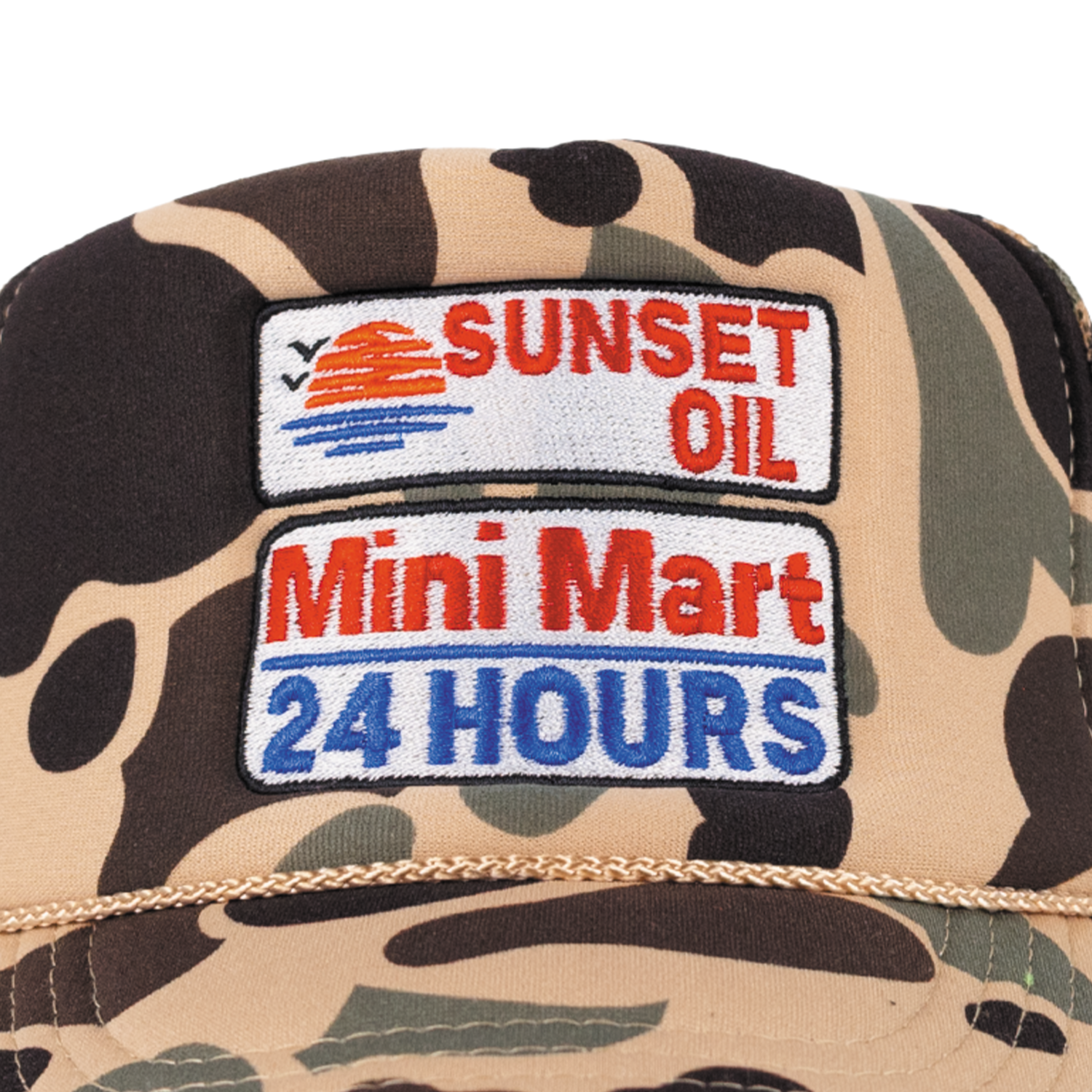 Sunset Oil Mini Mart Camo Trucker Fit