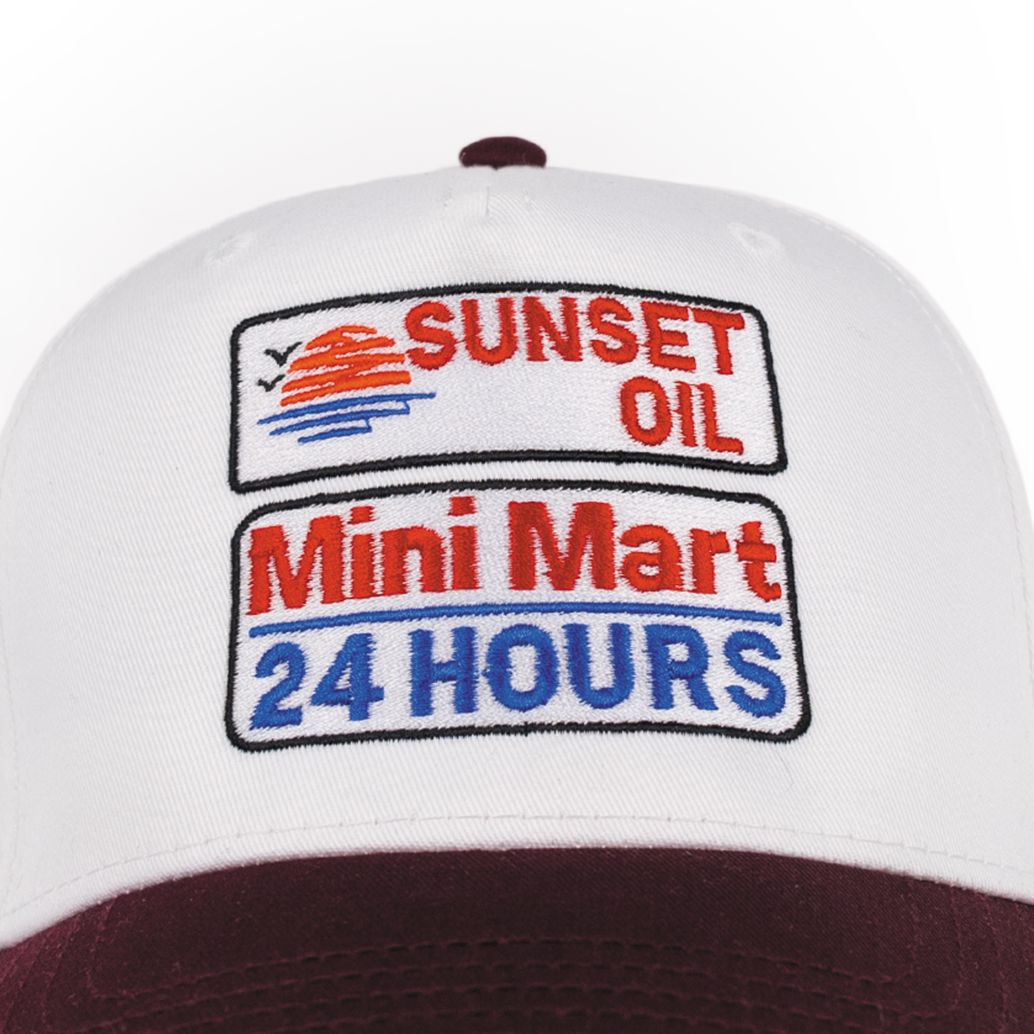 Sunset Oil Mini Mart White/Burgundy Baseball Fit