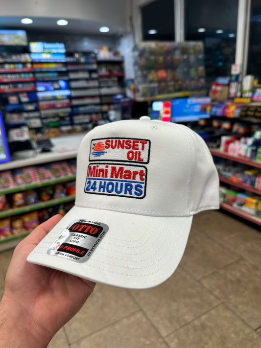 Sunset Oil Mini Mart White Baseball Cap