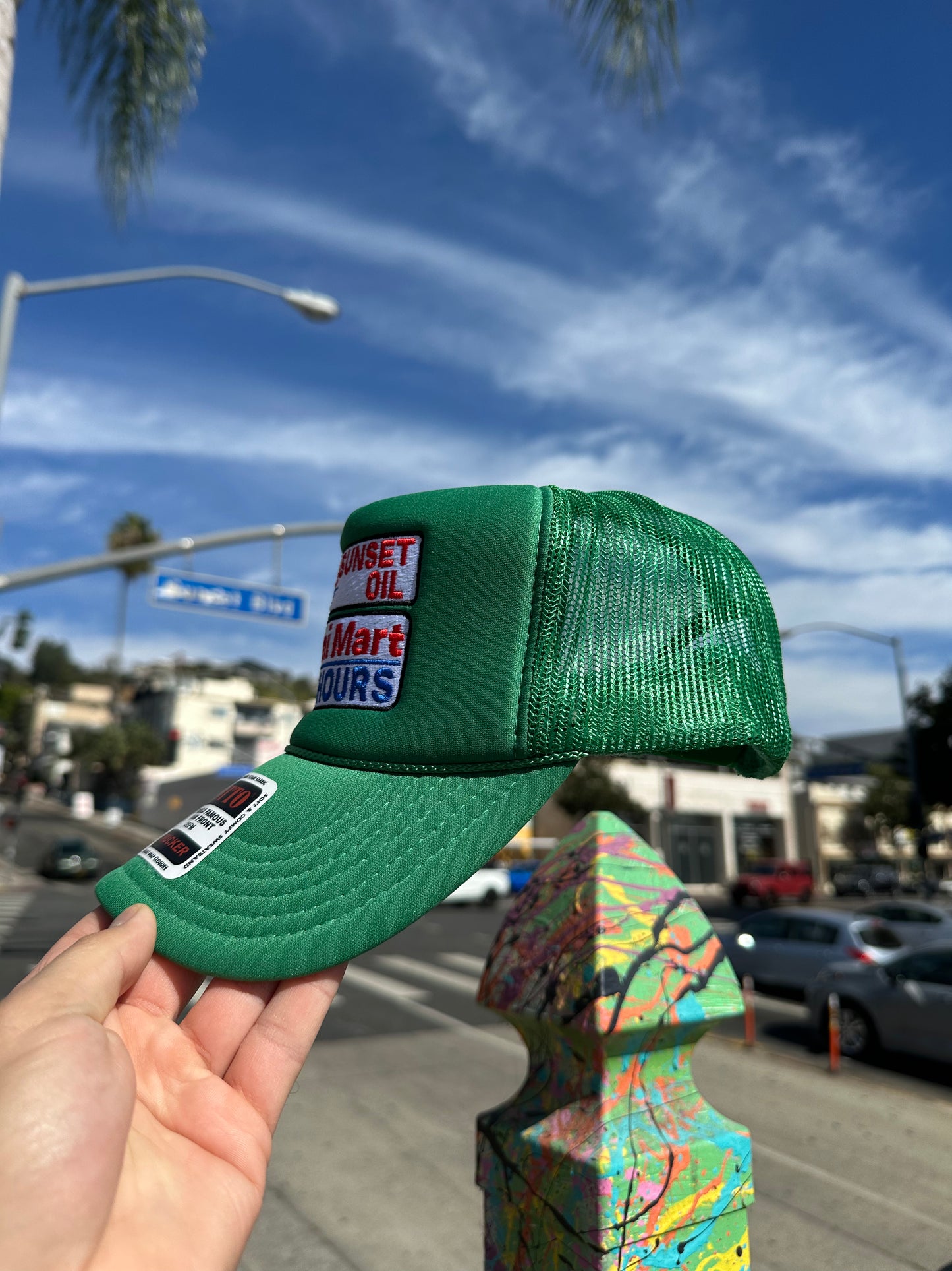 Sunset Oil Mini Mart Kelly Green Trucker Hat