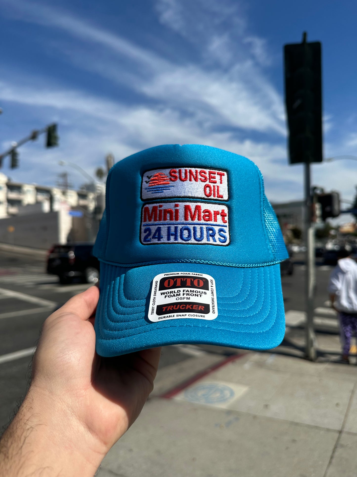 Sunset Oil Mini Mart Colbat Blue Trucker Hat