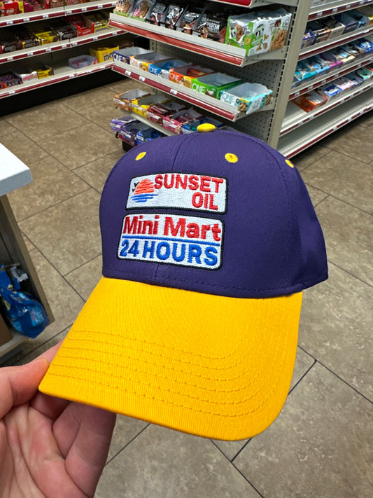 Sunset Oil Mini Mart Gold/Purple/Purple Low Profile Baseball Cap